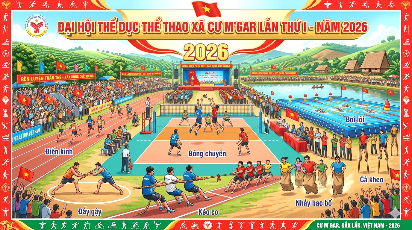 Khai mạc Đại hội Thể dục Thể thao xã Cư M'gar lần thứ I năm 2026