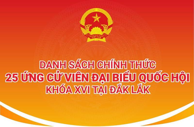 Danh sách chính thức 25 ứng cử viên đại biểu Quốc hội khóa XVI tại Đắk Lắk.