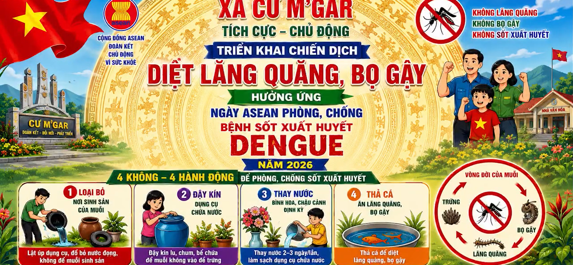 CỘNG ĐỒNG CÙNG TÍCH CỰC, CHỦ ĐỘNG TRIỂN KHAI CHIẾN DỊCH DIỆT LĂNG QUĂNG, BỌ GẬY HƯỞNG ỨNG NGÀY ASEAN PHÒNG CHỐNG BỆNH SỐT XUẤT HUYẾT NĂM 2026.